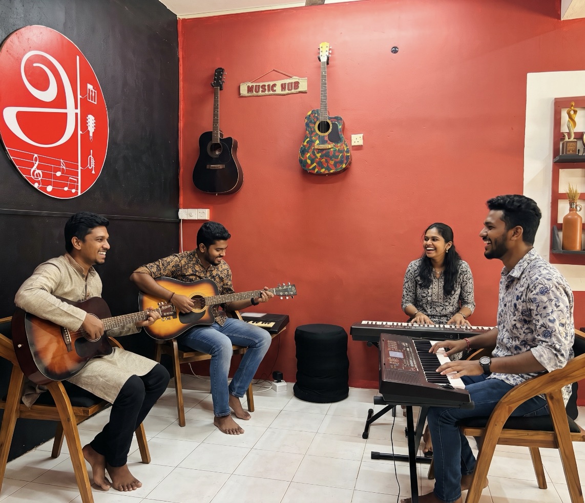 Music students rehearsing together