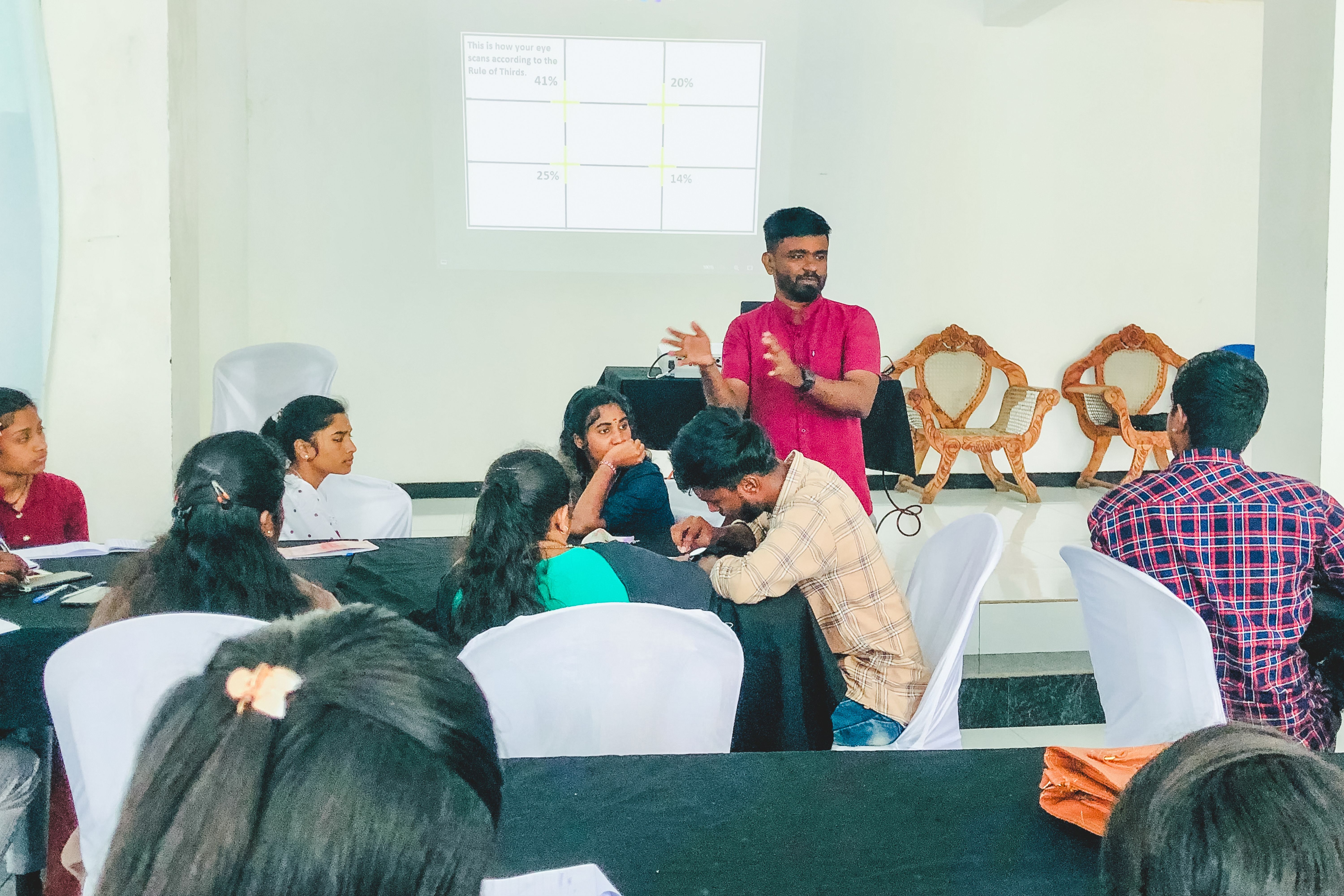 Students participating in a cinema workshop